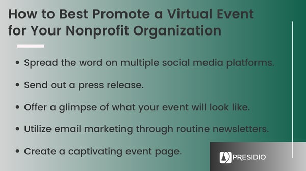 Graphic with nonprofit virtual event tips